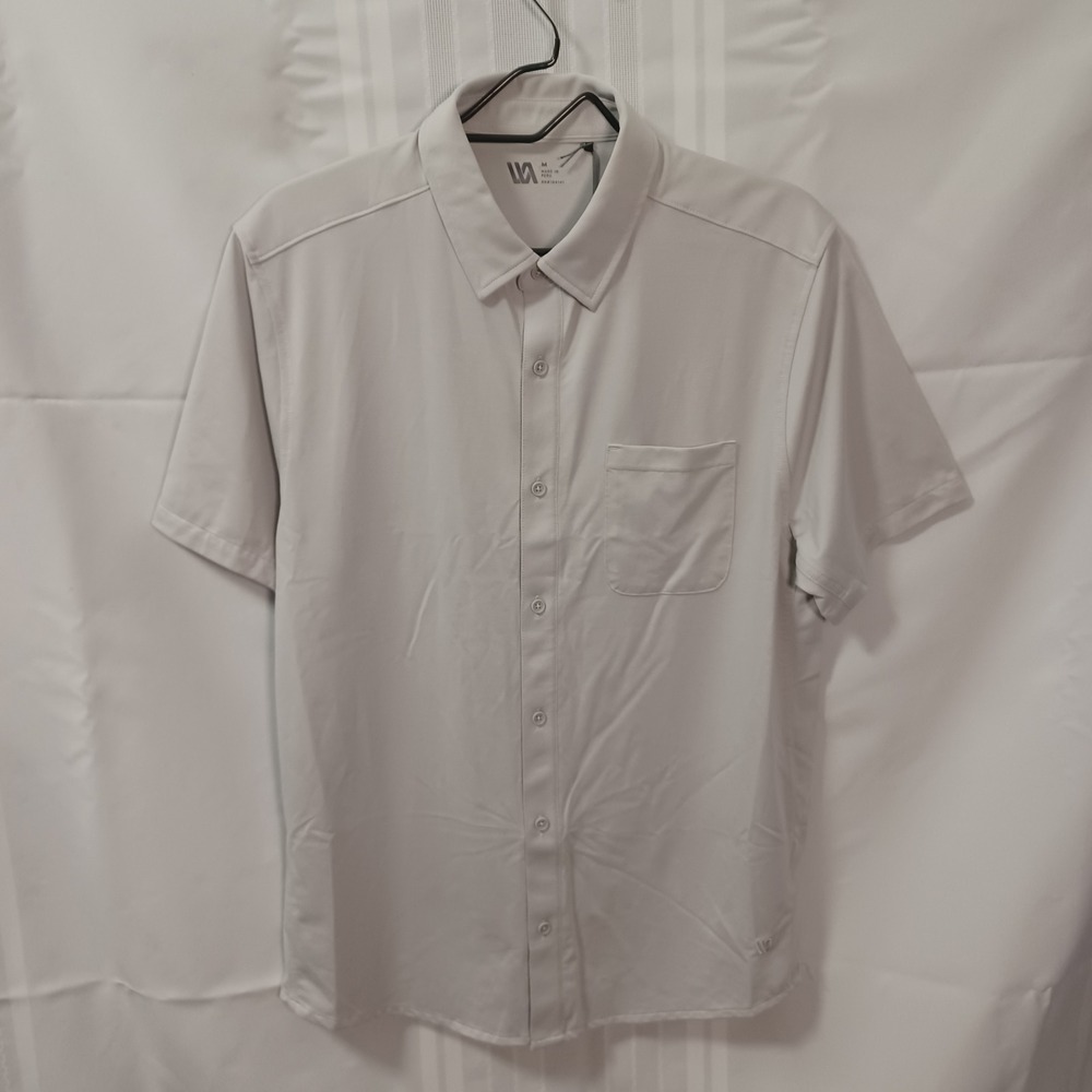 VRST Short Sleeve Button Up Mens M Light Grey SS Button Up Four-Way Stretch - Picture 1 of 12
